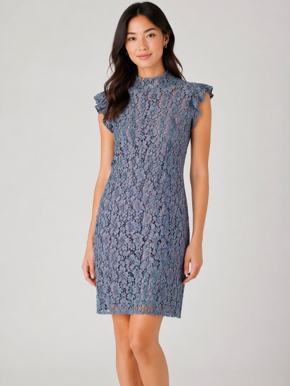 Tahari Blue Lace Cap-Sleeve Shift Dress size 12